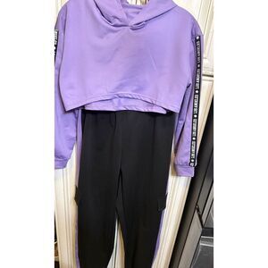 Los Angeles Youth Girls Crop Hoodie and Sweatpants Set Purple Black Size 13-14